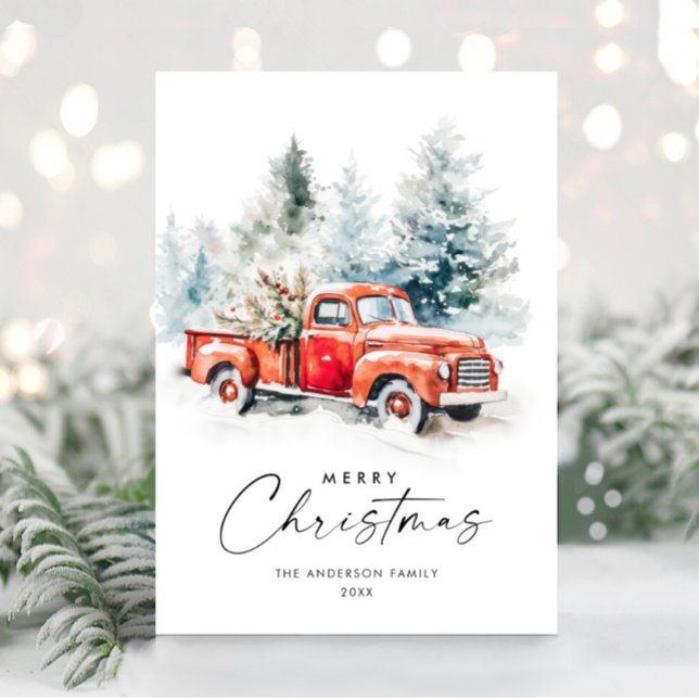 Retro Red Farm Truck Christmas Tree Greeting Holiday Card (Creator Uploaded)