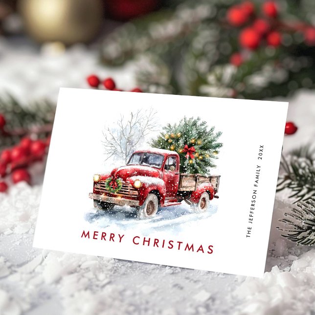 Retro Red Farm Truck Christmas Tree Greeting Holiday Card (Creator Uploaded)