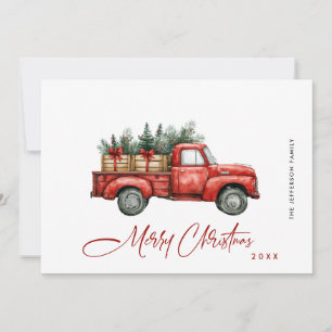 Retro Red Farm Truck Christmas Tree Greeting Holiday Card