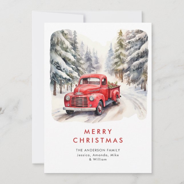 Retro Red Farm Truck Country Christmas Greeting Holiday Card (Front)