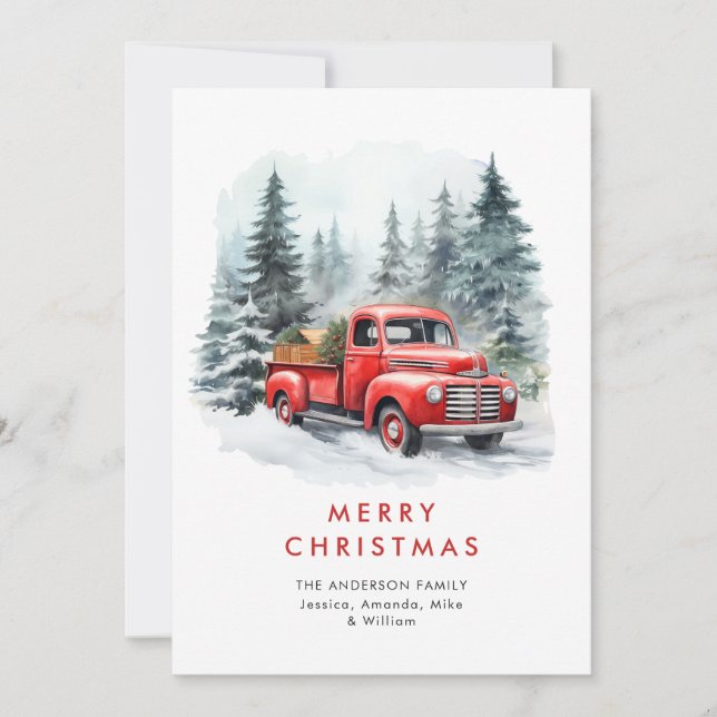 Retro Red Farm Truck Country Christmas Greeting Holiday Card (Front)