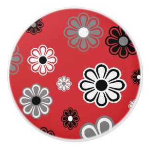 Retro Red Flower Power ceramic knob