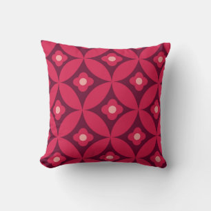 Retro Red Flowers on Mid Century Circles Pattern  Cushion