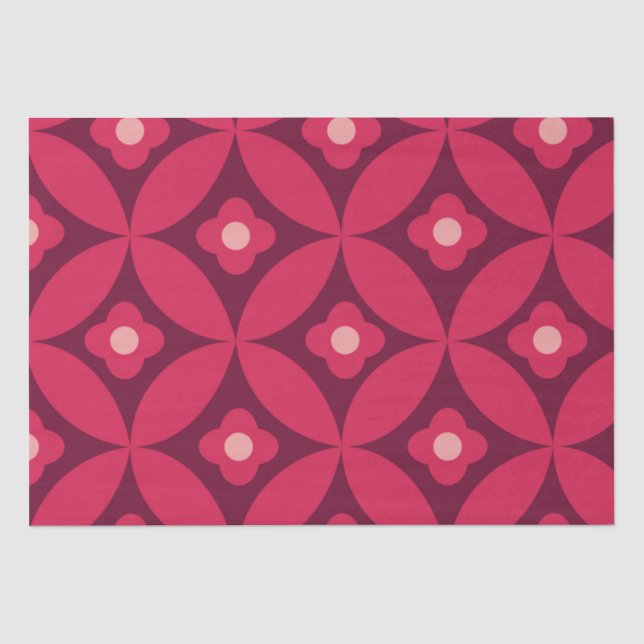 Retro Red Flowers on Mid Century Circles Pattern  Tissue Paper (Front)