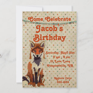 Retro Red Fox Birthday Invitation