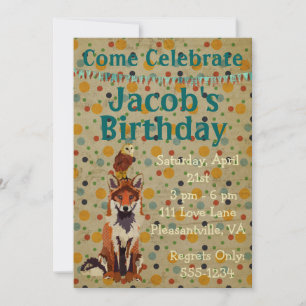 Retro Red Fox & Owl Birthday Invitation
