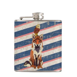 Retro Red Fox & Owl Flask