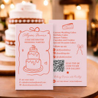 Retro red French Scribbles cake decorator qr code