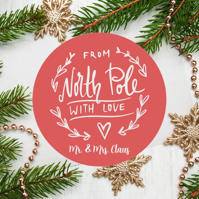 Retro Red From the North Pole Christmas Classic Round Sticker (Creator Uploaded)