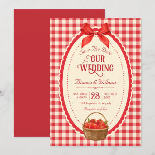Retro red gingham picnic  save the date