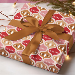 Retro Red Gold Christmas Bauble Decorations Wrapping Paper