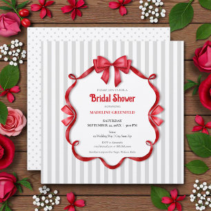 Retro Red, Gray & White Wedding Bridal Shower Invitation