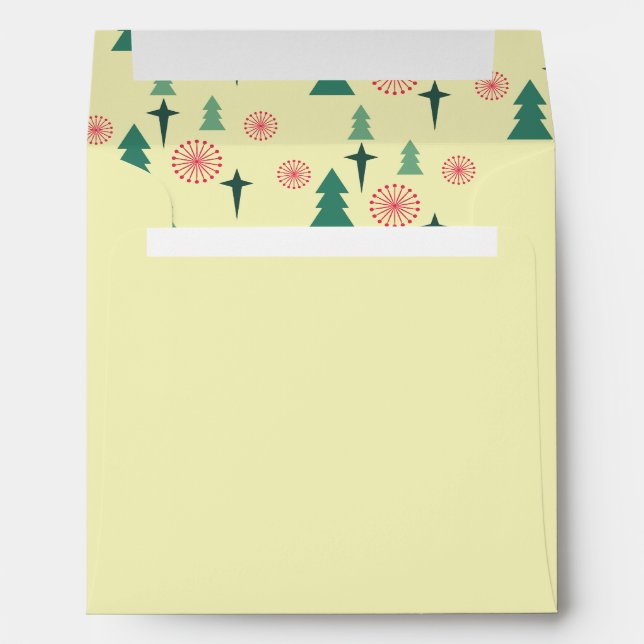 Retro Red Green and Cream Christmas Pattern Square Envelope (Back (Bottom))