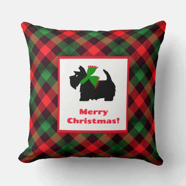 Retro Red Green Black Scottish Terrier  Cushion (Front)