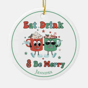 Retro Red Green Cartoon Dancing Ceramic Ornament