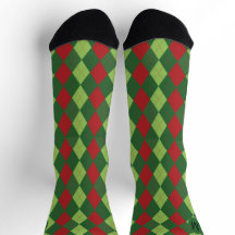 Retro Red Green Christmas Argyle Pattern Monogram