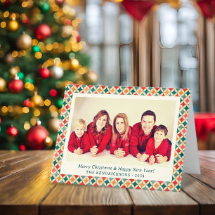 Retro Red/Green/Gold Foldable Holiday Photo Card