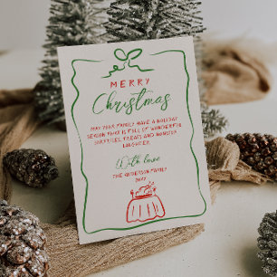 Retro Red Green Hand Written Drawn Merry Christmas Holiday Card