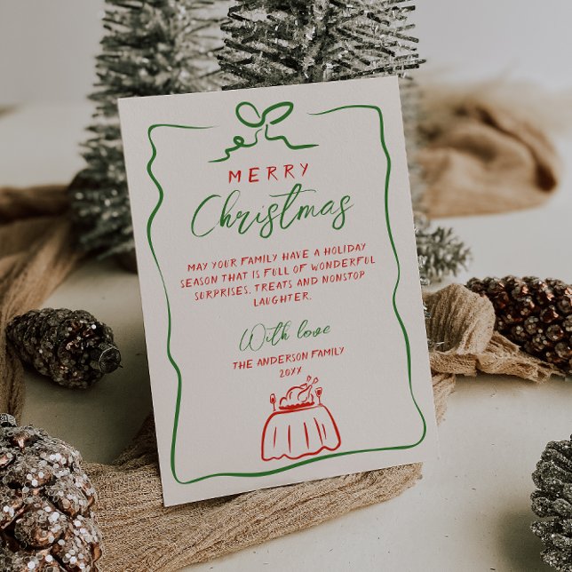 Retro Red Green Hand Written Drawn Merry Christmas Holiday Card (Creator Uploaded)