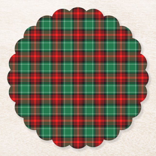 Retro Red Green Holiday Plaid Pattern Coaster (Front)