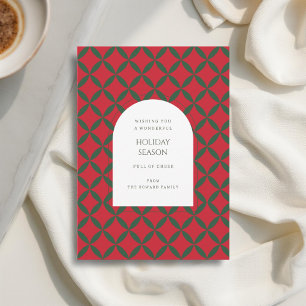 Retro Red Green Mid Century Modern Holiday Card