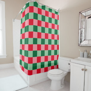 Retro Red Green Pink Tartan Plaid Christmas Shower Curtain