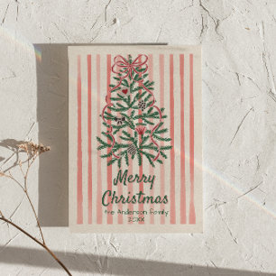 Retro Red Green Ribbons Tree Christmas Non-Photo Holiday Card