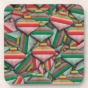 Retro Red Green Striped Ornament Pattern Design Coaster