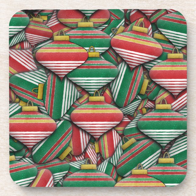 Retro Red Green Striped Ornament Pattern Design Coaster (Front)