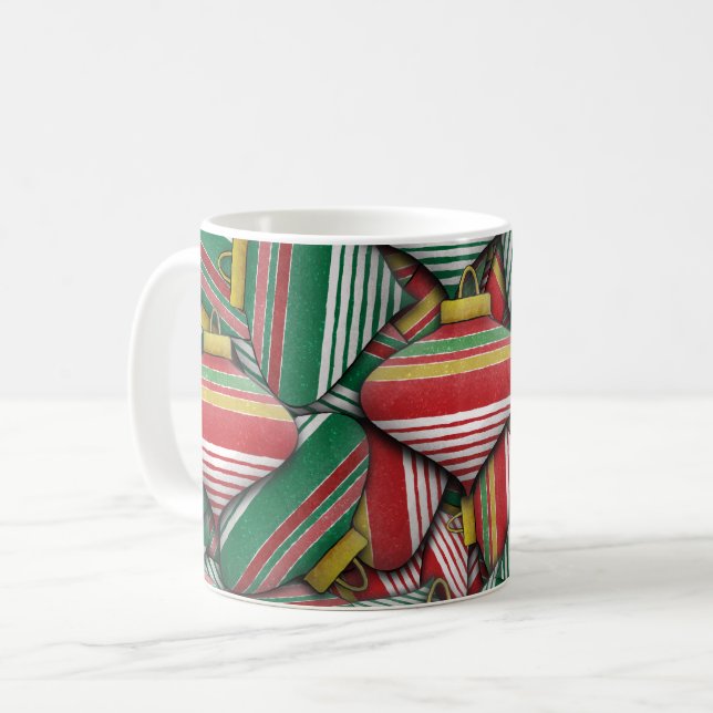 Retro Red Green Striped Ornament Pattern Design Coffee Mug (Front Left)