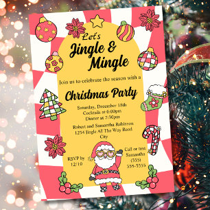 Retro Red Groovy Jingle & Mingle Christmas Party Invitation