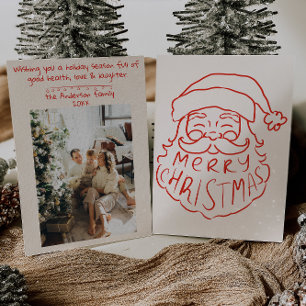 Retro Red Hand Drawn Santa Claus Merry Christmas Holiday Card