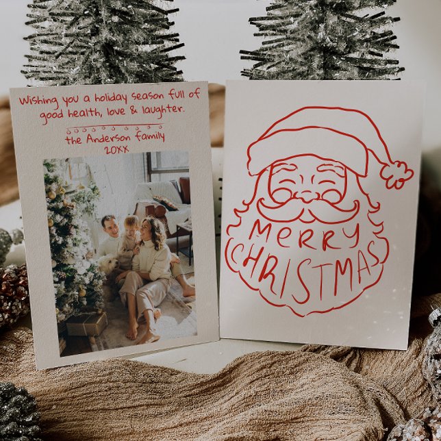 Retro Red Hand Drawn Santa Claus Merry Christmas Holiday Card (Creator Uploaded)