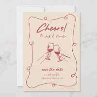 Retro Red hand drawn Script Wedding save the date