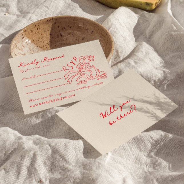 Retro Red Hand Written Drawn Quirky Cute Wedding RSVP Card (Creator Uploaded)