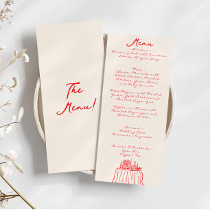 Retro Red Hand Written Drawn Quirky  Fun Wedding Menu