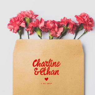 Retro Red Handwriting Wedding  Rubber Stamp