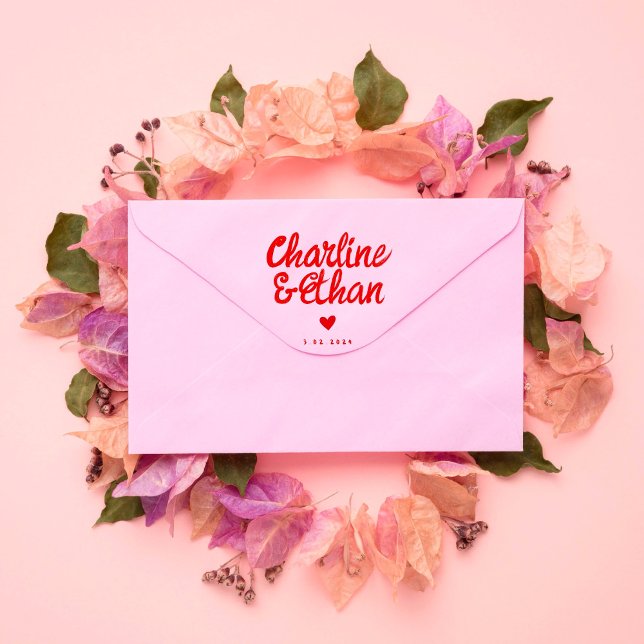 Retro Red Handwriting Wedding  Rubber Stamp (Creator Uploaded)