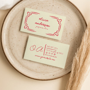 Retro Red Handwritten Drawn Trendy Unique Girly Business Card
