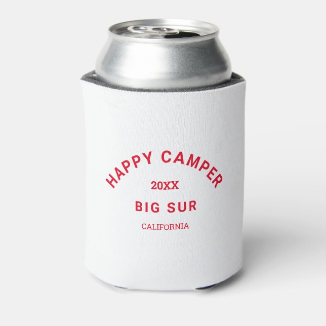 Retro Red Happy Camper Crest Camp Crew Can Cooler (Can Back)