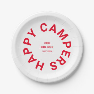 Retro Red Happy Campers Camping Trip Custom Paper Plate