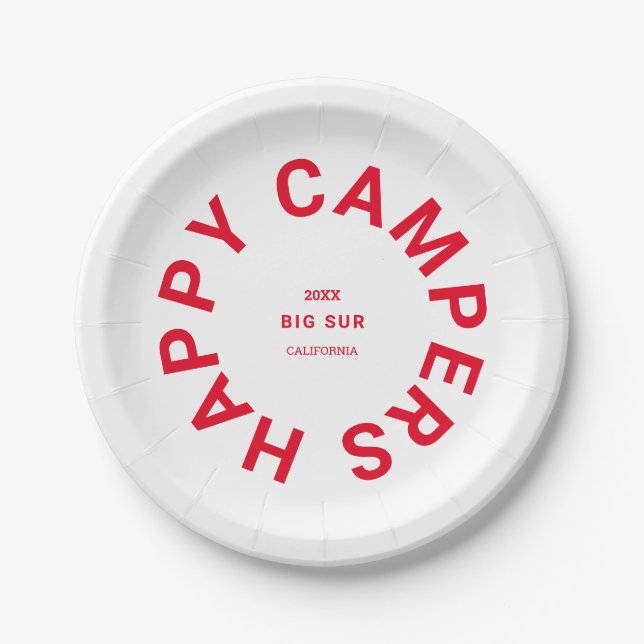 Retro Red Happy Campers Camping Trip Custom Paper Plate (Front)