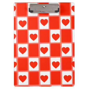 Retro Red Heart Checkerboard Pattern: AesClipboard Clipboard