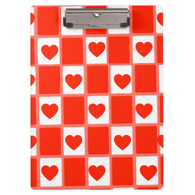 Retro Red Heart Chequerboard Pattern: AesClipboard Clipboard (Front)
