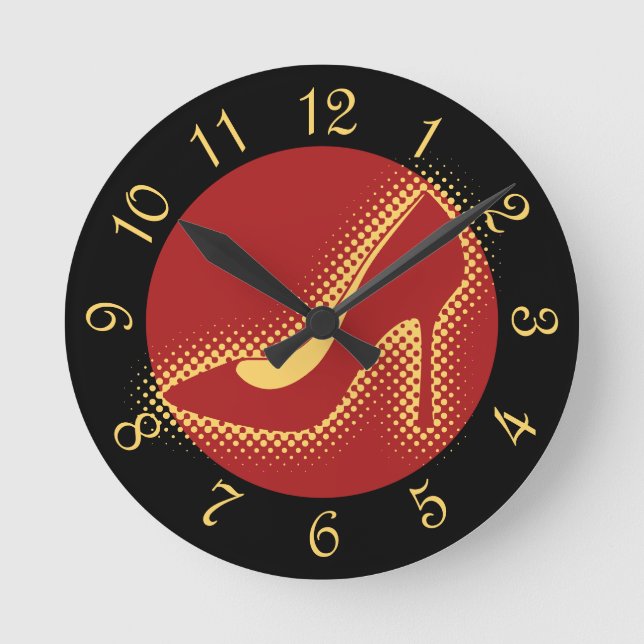 Retro Red High Heel Shoe Round Clock (Front)
