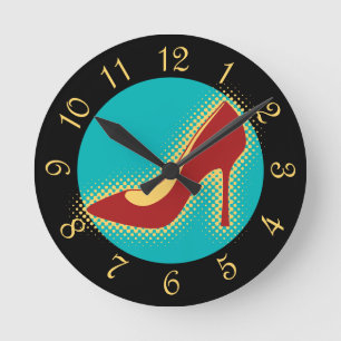Retro Red High Heel Shoe Round Clock