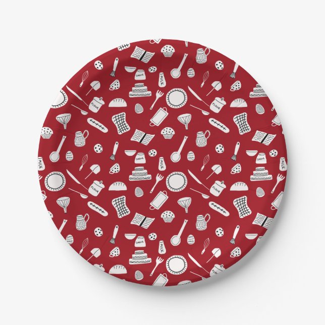 Retro Red Kitchen Paper Plate (Front)