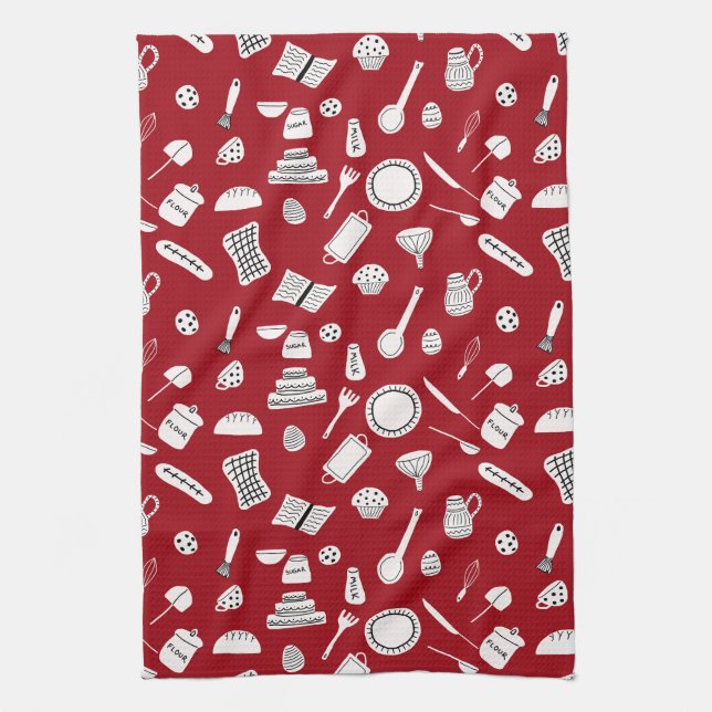 Retro Red Kitchen Tea Towel (Vertical)