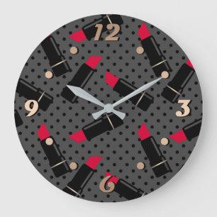 Retro, red lipstick large clock