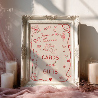 Retro Red Love in the air Bridal Cards gifts Sign